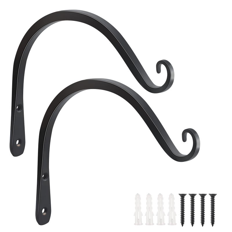 FEED GARDEN 2 Pack 8 Inch Hanging Plant Bracket Wall Hooks Decorative Plant Hangers for Outdoor Hanging Bird Feeders, Wind Chimes, Plant Baskets, Black - Image 1